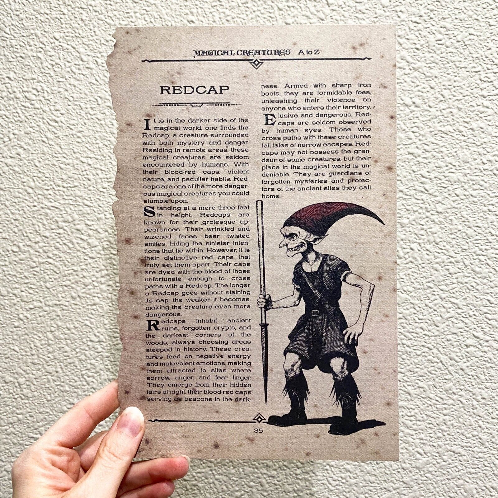 Page des Creatures Magiques de A a Z Harry Potter Wizarding Trunk Redcap Rougarou 2