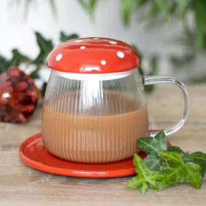 Tasse en Verre Champignon avec Couvercle et Soucoupe Something Different 1