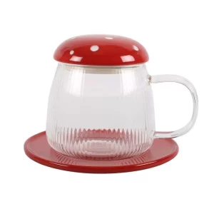 Tasse en Verre Champignon avec Couvercle et Soucoupe Something Different 3