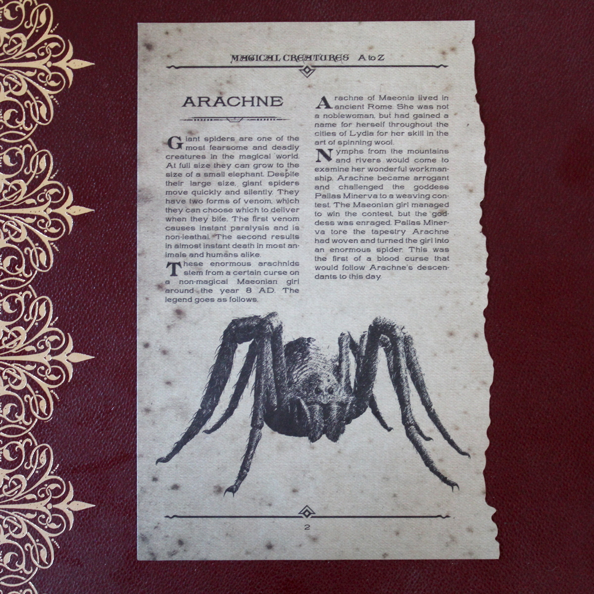 Page des Creatures Magiques – Abarimon et Arachne – The Wizarding Trunk