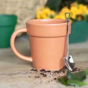 tasse en forme de pot de fleurs et sa cuillère pelle something different