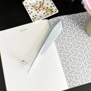 stylo en forme de plume argenté litjoy
