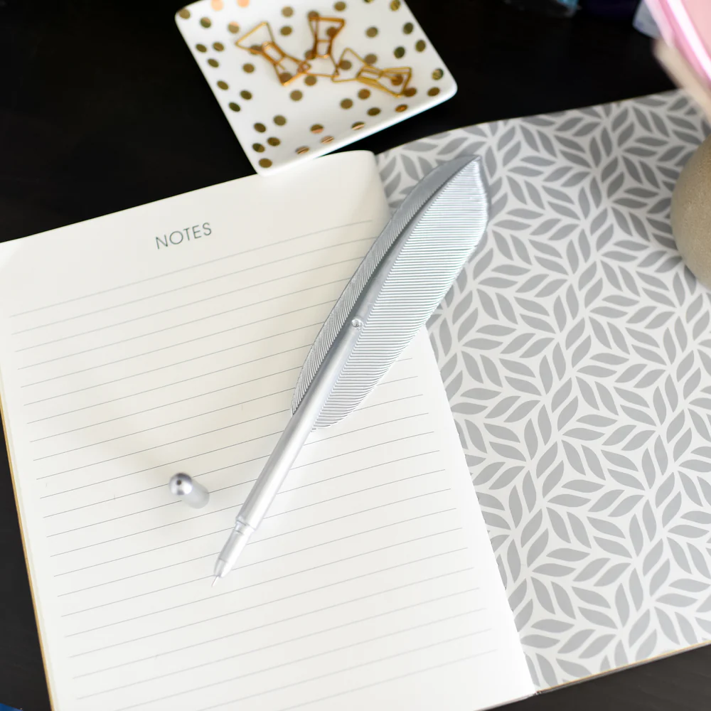 stylo en forme de plume argenté litjoy
