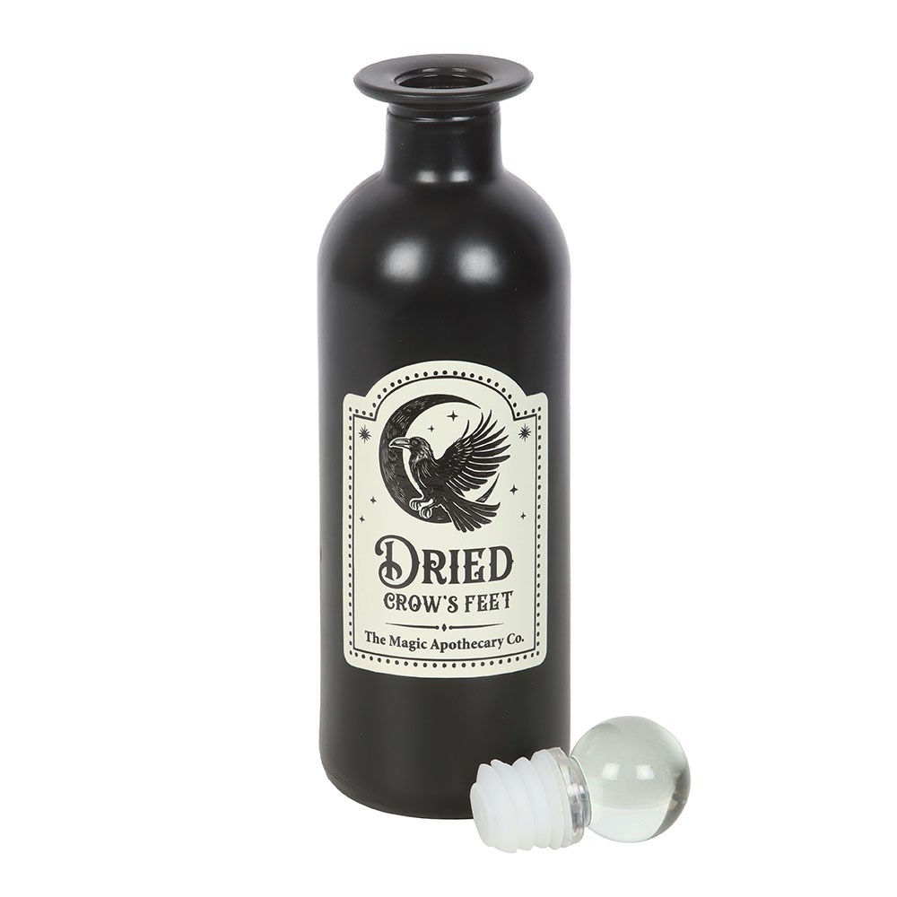 bouteille de potion en verre décorative pattes de corbeaux séchées something different