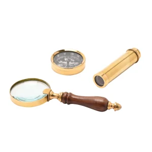 coffret télescope, boussole & loupe – accessoires du gentleman explorateur