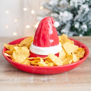 plat de service pour chips et sauce en forme de bonnet de père noël